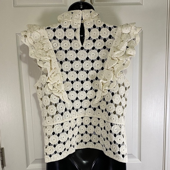 Adiva Cream Crochet Ruffle Blouse Large - Picture 2 of 9